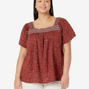 Madewell top Square-Neck Smocked in Dotted Vines CottageCore 2X